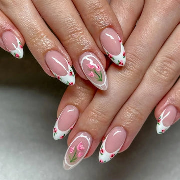 Daiiibabyyy  24pcs Wearable Nails Sets Press on Bow Rhinestone Design Almond Fake Nails Tips Flower Pink Long Nail Art Finished False Nail